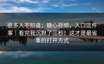 很多人不知道；糖心视频，入口这件事｜看完我沉默了三秒！这才是最省事的打开方式